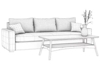 Soft Sofa and Coffee Table Interior Set Low-poly 3D model