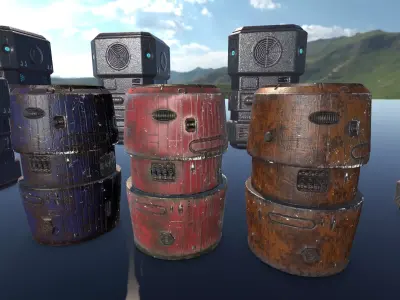 Sci-Fi Robots and Props Pack Low Poly Unity and Blender and FBX Low-poly 3D model