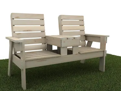 Double Chair Bench with Table Low-poly 3D model