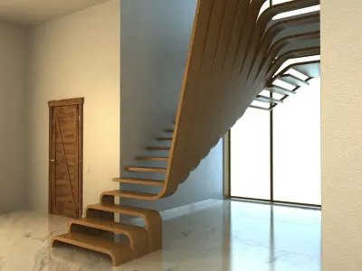 Creative wood stairs scene 3D model