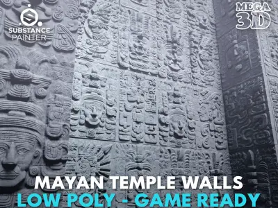 Low poly Gray Mayan Temple Wall 230719 Low-poly 3D model