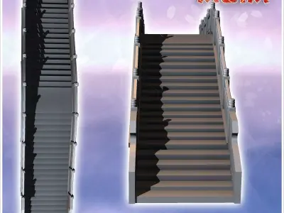 Asian brick bridge with wooden railing and stair steps 4 - Asian 3D print model