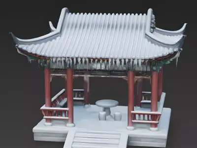Traditional Chinese Winter Pavilion 3D Model Low-poly 3D model