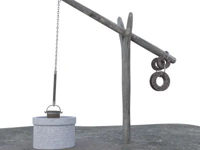 Animated Old Rustic Well Low-poly 3D model