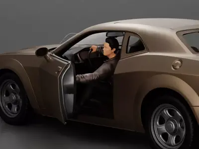 Man in a leather jacket sitting on the car closing the car door 3D print model