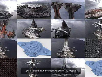 Sci Fi landing pad mountain collection 3D Model Pack