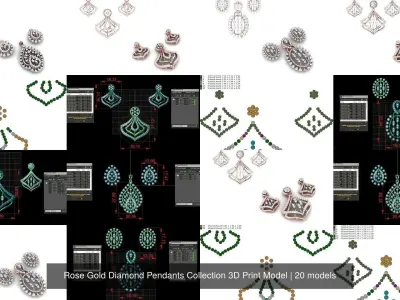 Rose Gold Diamond Pendants Collection 3D Print Model 3D Model Pack