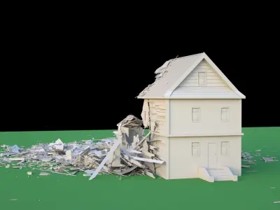 Destroyed Wooden Cottage 3D model