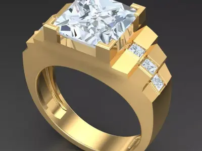 Light Gold Diamond Men Ring 2MR100 3D model