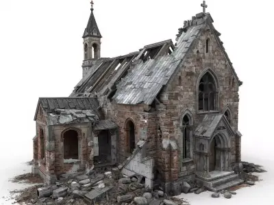 Ruined Stone Church 3D Model Low-poly 3D model