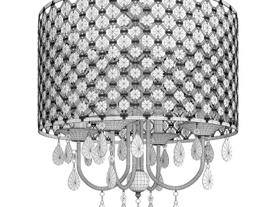 4 Light Gold Round Beaded Drum Chandelier With Hanging Crystals Low-poly 3D model