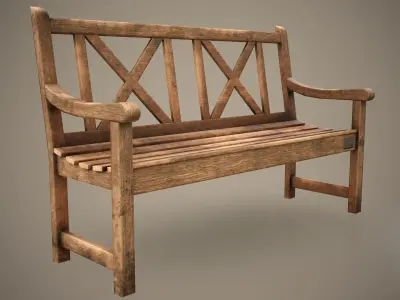 Old Wooden Bench Low-poly 3D model