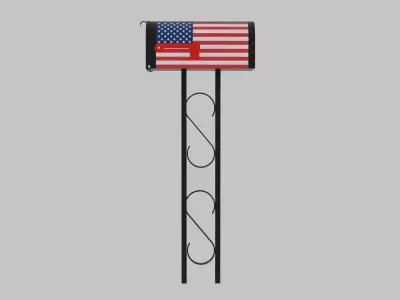 Painted Mailbox with US Flags Low-poly 3D model