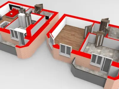 3D Floor Plan Section of apartment 3D model
