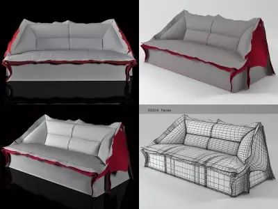 Volant 3-Seat Sofa Longuette 286 3D model