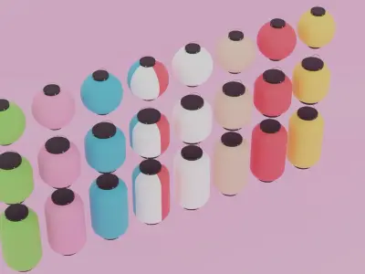 Japanese Paper Lanterns Collection Low-poly 3D model