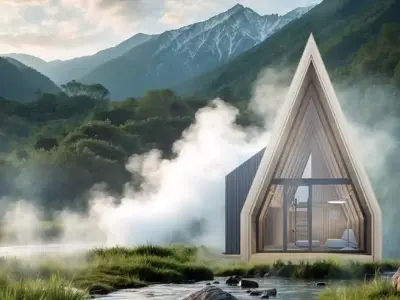 APF62 Modern A Frame Cabin Small 3D House Model with Loft 62 Sqm Low-poly 3D model