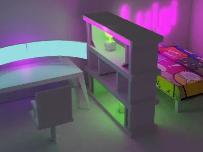 myRoomAllUpdate room with neon lights and desk Free 3D model