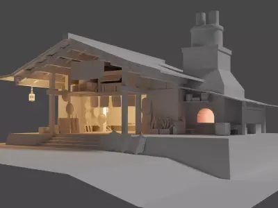 Smithy house with fireplace and chimney Free 3D model