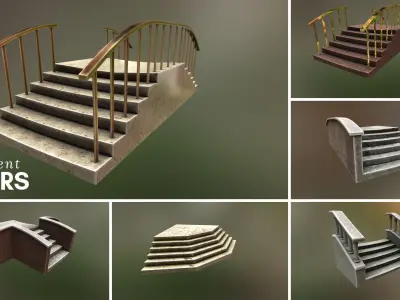 Ornament stairs for UNREAL Low-poly 3D model