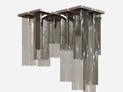 Chandelier modern glass with metal rods Low-poly 3D model