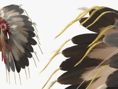  Feather Headdress on Elderly Man with Red 