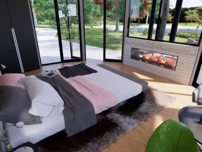 glamping pod with fireplace and hot tube on roof top Low-poly 3D model