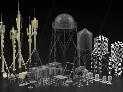 110 Rooftops props Low-poly 3D model