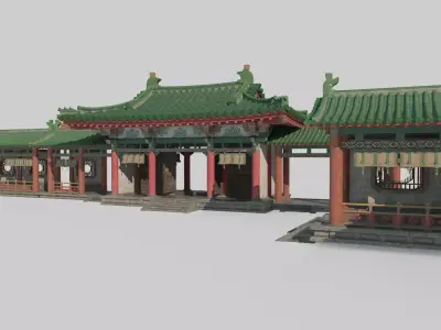 Ancient Asian architectural gatehouses and corridors 3D model