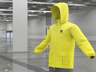 John Deere Unisex Yellow Rain Jacket 3D model