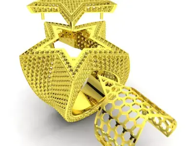 Hip Hop Iced Out Diamond Star Ring for Men 152a 3D print model