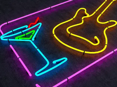 Guitar and Goblet Neon Sign Low-poly 3D model