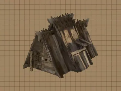 Rustic Matchstick Hut  Low-poly 3D model