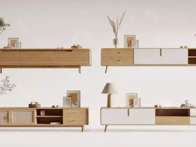 Nordic-style TV cabinet Low-poly 3D model