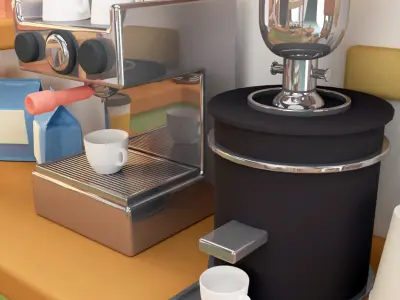 Stylized Isometric Coffee Shop Interior 3D Model Cozy Cafe Scene 3D model