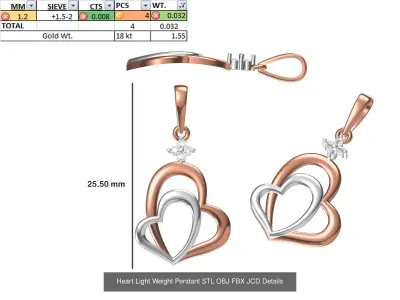 12 Heart Light Weight Pendant STL OBJ FBX JCD Details Collection 3D Model Pack