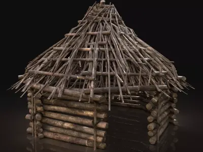 Next Gen AAA Forest Shelter Hut made of sticks and logs Low-poly 3D model