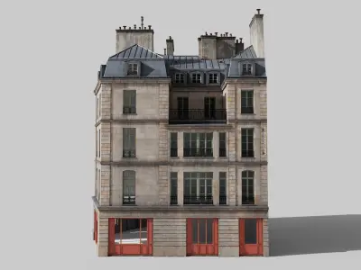 Parisian building with terrace Low-poly 3D model