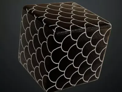 Luxury Glossy Black Fish Scale Tiles with Etched Pattern PBR  Texture