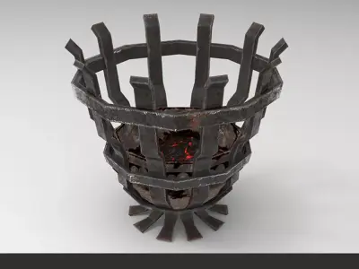 Metallic ancient brazier light Low-poly 3D model