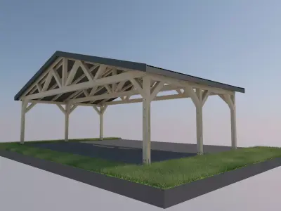 3D Model Carport 6x9 m  Wooden Shelter with Metal Roof 16 Slope 3D model