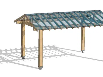 Wooden Gazebo Pitched Roof Cover 3D model