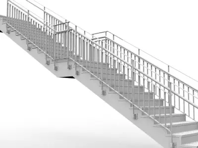 Architectural Staircase with Steel Handrail and Steel Guard 3D model