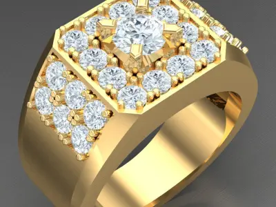 Light Gold Diamond Men Ring 2MR029 3D model