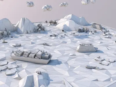 Low Poly Artic Glacier Animals Island Low-poly 3D model
