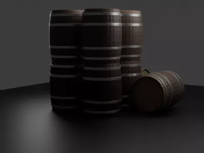 Wooden Barrel Set 3D Model 3D model