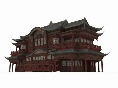 Ancient Chinese style restaurants Low-poly 3D model