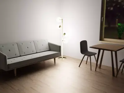 Orb Floor Lamp Metal Gold Modern PBR Interior Lighting Low-poly 3D model