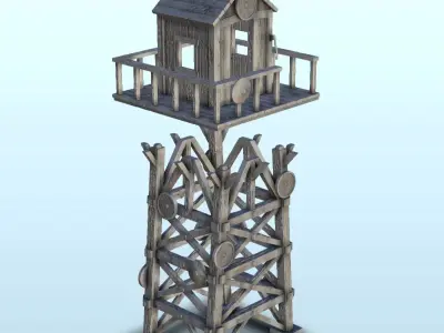 Wooden watchtower with guardhouse 11 3D print model