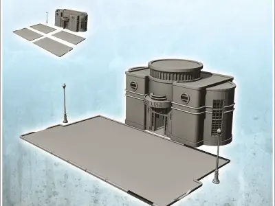 Modern bus stop building with road surface and street lights 3 - 3D print model